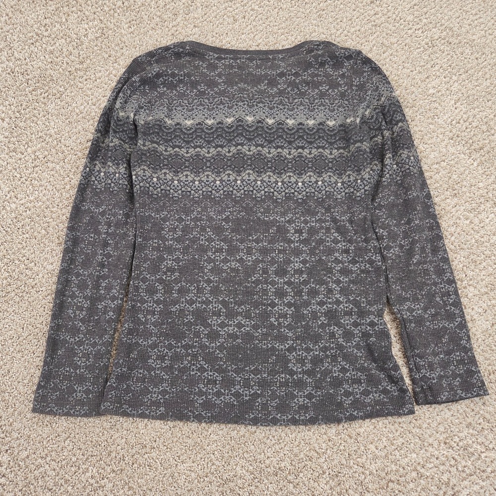 Eddie Bauer Henley Top Waffle Thermal Shirt Charcoal Gray Fair Isle Womens PS - Picture 2 of 6